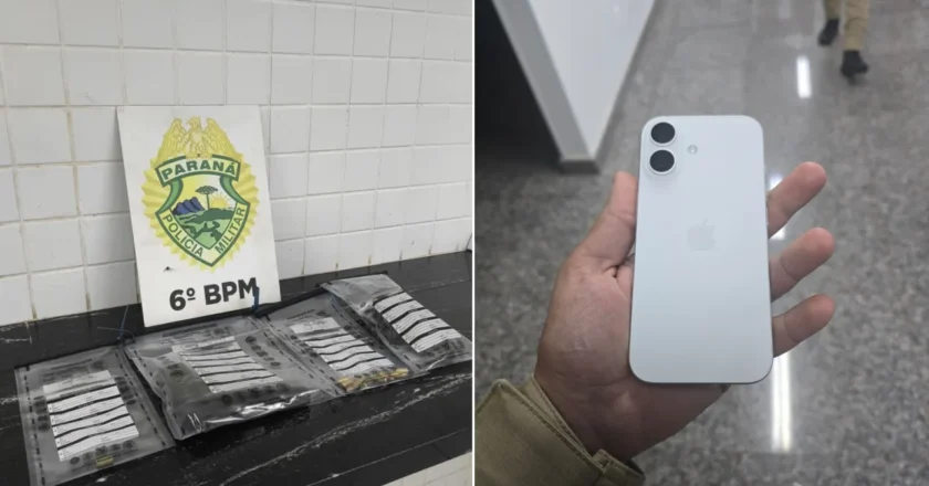 Dois homens são detidos em Cascavel por posse ilegal de arma e receptação de produtos roubados.